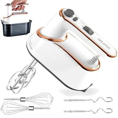 Hand Mixer, 5-Speed Electric with Turbo Boost, White, Copper Motor, 400W, Dishwasher-Safe Attachments for Baking, Whipping, Dough