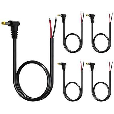 4.0mm x 1.7mm DC Power Cable 5-Pack, 22AWG 1FT Right Angle Male Barrel Connector, 12V DC Plug for CCTV Security Camera, LED Strip Lights, Router, Power Supply