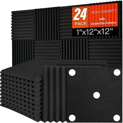 24 Pack Acoustic Foam Panels 1" x 12" x 12" Sound Proof Foam Panles Saiqiang Soundproofing Noise Absorbing Wedge Black Panels for Wall Studio Foams with Double-Side Adhesive