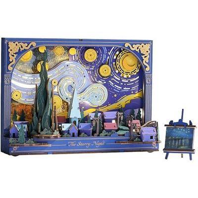 3D Wooden Puzzles for Adults Van Gogh Starry Night DIY Model Building Kits with LED Light - Home Decor, Wall Art & Unique Creative Gifts for Art Lovers/Men/Women