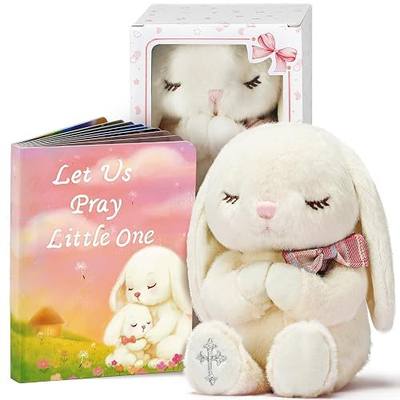 MyMateZoe Baptism Gifts for Girl, Great Christening, Dedication and Baptism Gift Set for Girl and Newborn Baby, Includes 7" Praying Bunny Plush Toy and Let Us Pray Baby Book in Keepsake Gift Box