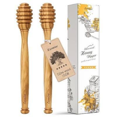 Olive Wood Honey Dipper/Stick Durable & Warp-Resistant, Preserves Honey Purity, 2pcs, 6.3 Inch