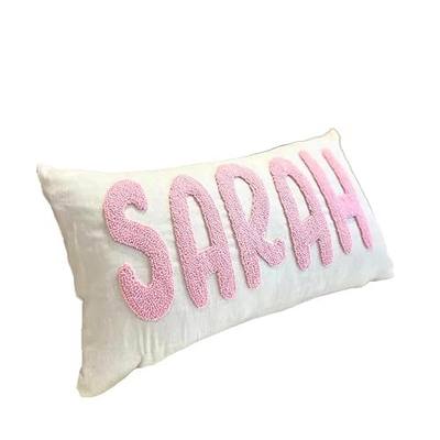 Personalized Pillow Cover w/Initial, Monogram Pillow Custom Name, Home Office Decor Punch Needle Embroidered Custom Room Decor for Couple Gift Cushion, Customizable Size