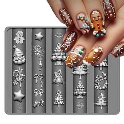 1 Pcs Silicone Nail Molds Christmas Trees Pattern Design Charms Nail Art Molds 3D Silicone for Gel Transparent Manicure Template Nail Art Mold Resin Epoxy Craft Making Tool Mould Decoration for Women