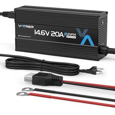 12V 20A Lithium Battery Charger VATRER POWER 14.6V LiFePO4 Battery Charger with 0V Activation, LED Indicator & Anderson Connector for 12V Lithium Batteries in Boat RV