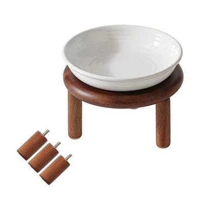 Havniva Elevated Cat Bowls, Ceramic Cat Bowl with Wood Stand, Wide Opening | 5.7” Raised Cat Food Bowls, Whisker Friendly Cat Dish, Anti-Slip Cat Water Bowls, Shallow Cat Bowls, Cat Food & Water Bowl