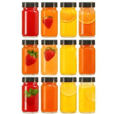 12 Pack 2 oz Glass Shot Mini Bottles with Black Lids - Reusable Leakage-Proof Small Clear Jar for Ginger, Wellness Shot, Juice, Sample, Whiskey, Essentials - Wide Mouth Containers, Dishwasher Safe