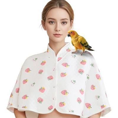 Reusable Parrot Diaper & Shoulder Protector - Poop Catcher Cloak for Cockatiels, Conures, Parakeets, Lovebirds, Small Macaws - Parrot Toys (White - Strawberry Pattern, Large)