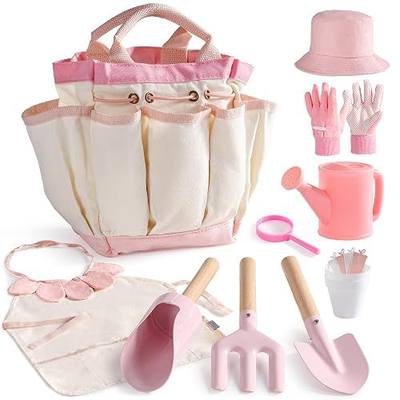 ROBOTIME Kids Gardening Set, 17PCS Kids Gardening Tools for Girls, Toddler Gardening Set with Hat, Apron, Gloves, Watering Can & Tool Bag – Outdoor Garden Toy Kit (Pink)