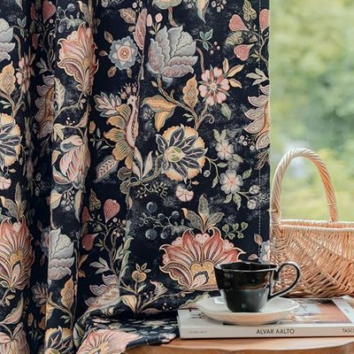 FMFUNCTEX Beige Boho Blackout Floral Curtains, 52X84 Inches, 2 Panels | 100% Black out Drapes, Flower Patterned, Vintage Farmhouse, Grommet Top, Thermal Insulated, for Bedroom Living Room