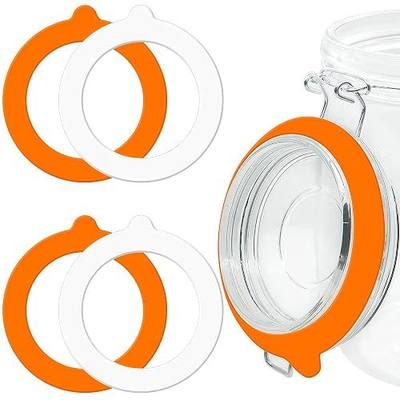 4 PCS Silicone Jar Gaskets 3.75" Rubber Seals Rings for Glass Jars, White & Orange Airtight Leakproof Gasket Sealing Rings Replacement for Mason Regular Mouth Canning Jars