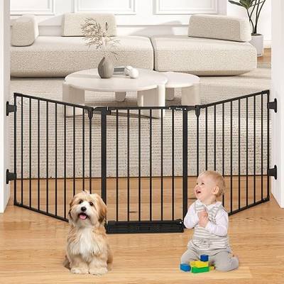 29.4-78" Extra Wide Baby Gate, Long Dog Gates Indoor for Stairs | Essential Large Gate for Child Toddler with Anti-Trip Pedal, Adjustable Pet Gate for Doorways, 28" Tall 3 Metal Panels Black
