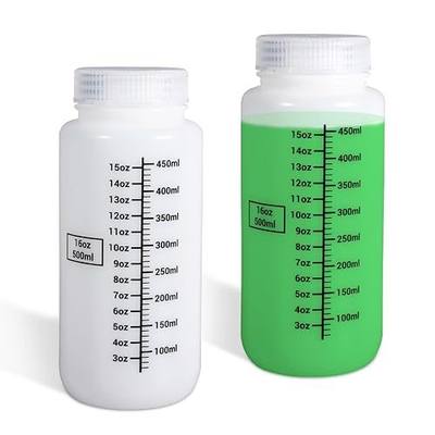ASEVAT Wide Mouth Plastic Bottles Reagent Bottle, Scaled Pill Bottle Laboratory Chemical Container with Screw Cap, Plastic Sample Containers for Storage or Home (Translucent, 16 oz)