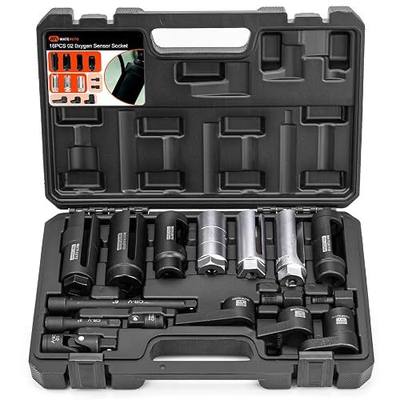 16 Piece Oxygen Sensor Socket Set w/Thread Chaser | O2 Sensor Socket Removal Tool, 22/27/29mm 7/8" 1-1/16" Sockets for Vacuum Oil Pressure Thermal Oxygen Sensors, Case