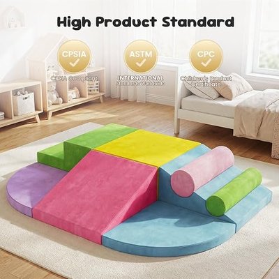 Teckid 8-Piece Soft Foam Climbing Blocks Set for Toddlers | Safe, durable foam blocks for climbing, sliding & stacking. Builds motor skills and coordination
