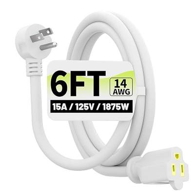 Vockjour 6 FT 14 Gauge Low Profile Flat Plug Extension Cord White | Heavy Duty Extension Cord, 14AWG 3-Wire Grounded Appliance Extension Cord, 15A/125V/1875W, SJTW, ETL Listed, Indoor/Outdoor