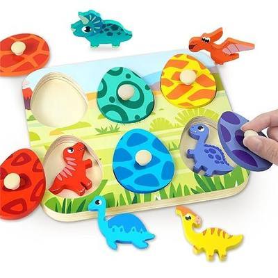Dinosaur Wooden Puzzles for Toddlers 1-3 Year Old, Matching Eggs Peg Puzzle Gifts for Babies Fine Motor Skill Montessori Toys for Baby 12-18 Months Boys Girls Valentine Gift Easter Basket Stuffer Gift