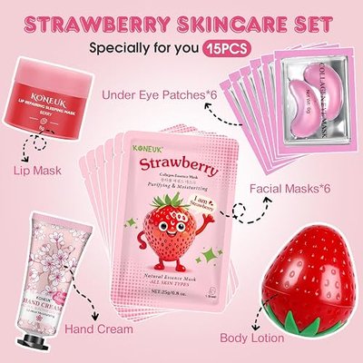 15 PACK Skincare Gifts Set for Teen Girls, Travel Kit & Skin Care Gifts | Under Eye Patches, Facial Masks, Hand Cream, Lip Mask, Body Lotions, Skincare Gift for Kids, Spa Gift, Graduation Gifts