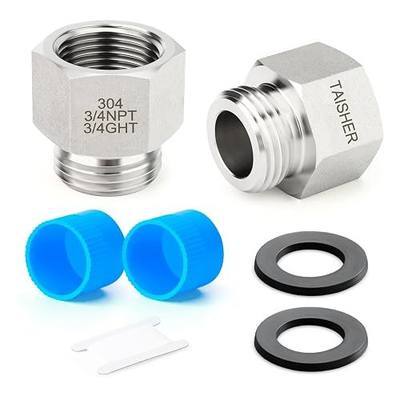 TAISHER 2PCS 304 Stainless Steel Garden Hose Adapter, 3/4" GHT Male x 3/4" NPT Female Garden Hose Connector
