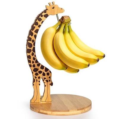 Giraffe Banana Holder Stand, Bamboo Banana Hanger with Stainless Steel Hook for Countertop or Under Cabinet – Decorative Banana Tree Fruit Holder for Even Ripening, Storage and Easy Access