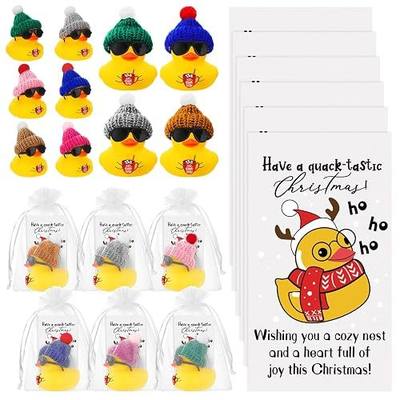 Liliful 100 Sets Christmas Rubber Ducks Coworker Gifts Bulk Christmas Holiday Rubber Ducks Toys with Card Organza Bag for Coworkers Employee Staff Team Xmas Party Supplies