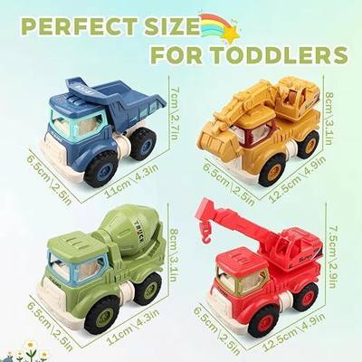 Construction Toys for Boys & Girls Ages 3–5 – Excavator, Dump Truck, Crane & Cement Mixer, Construction Vehicle Toy Set for Toddlers & Kids, Durable Play Vehicles for Pretend Play