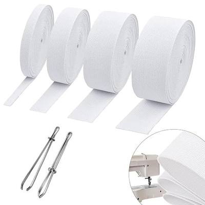 4 Rolls White High Elastic for Sewing Elastic Bands, Thickness 1mm Width 0.6/1/1.4/2inch, Length 5.5 Yards/roll, with 2 Sewing Clips for Waistband Pants Dresses Swimwear Crafts DIY (White-4rolls)