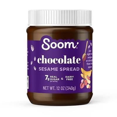 Soom Chocolate Sesame Tahini Spread, 5g Protein, 12oz, 1 Pack | 3 ingredient chocolate tahini spread with 5g protein; low sugar, dairy-free, nut-free, gluten-free and palm oil-free.