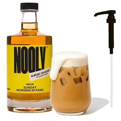 Nooly Flavored Syrup - Almond Croissant - Low Sugar, Low Calorie Coffee Syrup - Organic Cane, Agave Inulin & Monk Fruit Sweetener - Bold Flavor for Lattes, Matcha, Tea & More - Made in California - 444ml (15 fl oz)