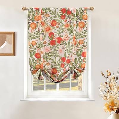 DriftAway Orange Harvest Double Layer Linen Blackout Tie Up Curtains Thermal Insulated Lined Balloon Roman Shade for Bathroom Cafe Autumn Fall Printed Vintage 25 Inch by 47 Inch Orange Coral Gold