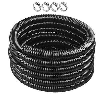 1-1/2 Inch Pond Tubing 20ft Black Corrugated Flexible PVC Pond Hose with 4 Stainless Steel Hose Clamps, Kinkproof and Strong for Pond Pump Fountain Garden Waterfall.