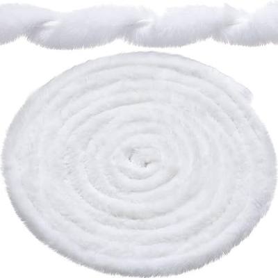 WILLBOND Christmas Faux Fur Ribbon Trim Winter Tree Garland Artificial Furry Stripe Accessory Holiday Faux Fur Fabric Roll Garland for Xmas Party Sewing Costume Trimming(White,2 Inch X 100 ft)
