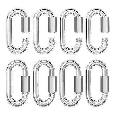 304 Stainless Steel Heavy Duty Quick Chain Links 5/32", 1/4", 5/16", 3/8", 1/2" D Shape Thread Quick Link Connectors Screw Carabiner for Connecting Hammock, Shade Sail, Rigging (1/4" 8Pcs)