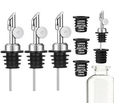 3 Pack Olive Oil Pour Spout with Adapters, Oils Pourer for Olive Oil Dispenser Bottle, Easily Turn Your Bottles into Dispensers for Liquor, Vinegar, Oils, Syrup, Liquor Bottle Pourers, Silver