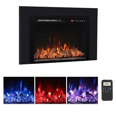 28 Inches Electric Fireplace Insert with Trim Kit, Wall Mounted & Recessed Electric Fireplace Inserts with 8 Flame Colors, Remote Control, 6 Levels Brightness, 9H Timer, Black, 1500W/750W
