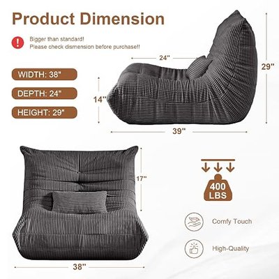 Bean Bag Chair for Adults, Giant Bean Bag Chairs with Lumbar Pillow, Oversized Corduroy Memory Foam Boneless Chair with High-Rebound, Lazy Floor Sofa for Reading Gaming Living Room Bedroom, Grey