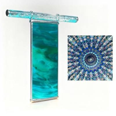 6" Golden Pearl Seashell Kaleidoscope with 2 Pieces Glitter Wand,Handmade Tiffany Stained Glass Kaleidoscope for Adults,Gift Box,Anniversary Birthday Christmas New Year Valentine's Day Present Gift