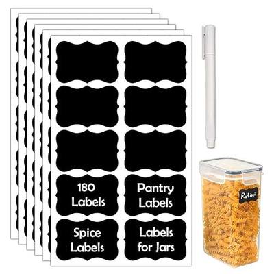 JIEHENG 180Pcs Chalkboard Labels for Jars,Removable Stickers with 1 Liquid Chalk Markers(Black, Wavy)