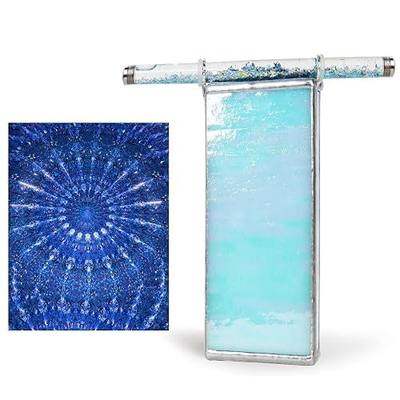 6" Sky-Blue Pearl Seashell Kaleidoscope With 2 Pieces Glitter Wand,Handmade Stained Glass Kaleidoscope For Adults,Gift Box,Anniversary Birthday Christmas New Year Valentine's Day Present Gift