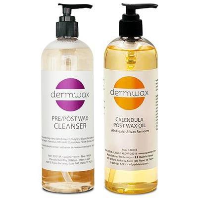 Dermwax Pre & Post Wax Care Kit, Cleanser & Calendula Oil, 2-Piece Set | Complete Waxing Care Kit, Pre Wax Cleanser Removes Oils & Residue, Post Wax Oil Calms & Nourishes Skin, Gentle, Paraben-Free