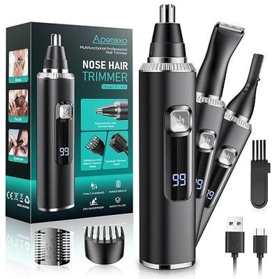 Nose Hair Trimmer for Men and Women, Type-C Rechargeable Precision Groomer with Double-Edged Blades, Painless & IPX7 Waterproof Design for Nose, Ears, Eyebrows and Facial Hair - Black
