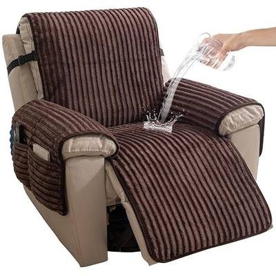 HAOMAIJIA Faux Fur Recliner Chair Covers Non-Slip Waterproof Recliner Covers That Stay in Place Warm Thick Lazy Boy Recliner Cover for Dogs Furniture Protector Pet Friendly (Brown, 23'')