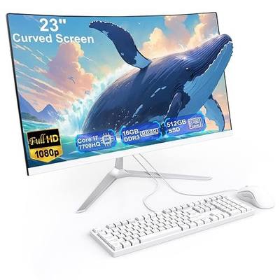 All-in-One Desktop Computer 23.8 Inch Curved Display Core i7 7700HQ(up to 3.8Ghz) 16GB RAM 512GB SSD Dual-Band WiFi Bluetooth 5.0 Complete with Wired Keyboard & Mouse