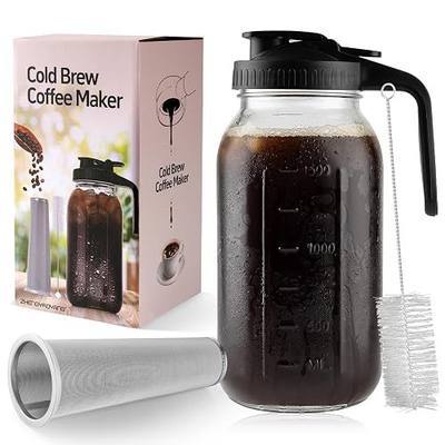 Cold Brew Coffee Maker, 64 oz Glass Pitcher with Mesh Filter, 2 Quart Mason Jar with Lid