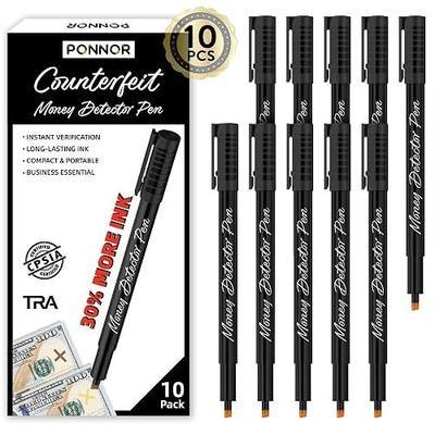 Ponnor Counterfeit Money Detector Pen (10 Pack) Bill Marker Universal False Currency Checker Cash Tester with 30% More Ink with Upgraded Chisel Tip for Personal & Commercial Use