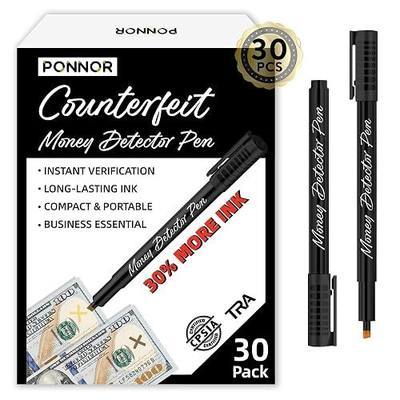 PONNOR Counterfeit Money Detector Pen (30 Pack) Bill Marker Universal False Currency Checker Cash Tester with 30% More Ink with Upgraded Chisel Tip for Personal & Commercial Use