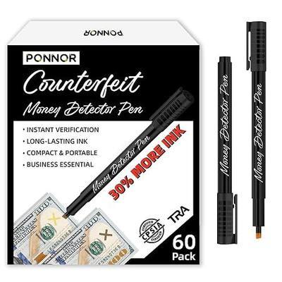 PONNOR Counterfeit Money Detector Pen (60 Pack) Bill Marker Universal False Currency Checker Cash Tester with 30% More Ink with Upgraded Chisel Tip for Personal & Commercial Use