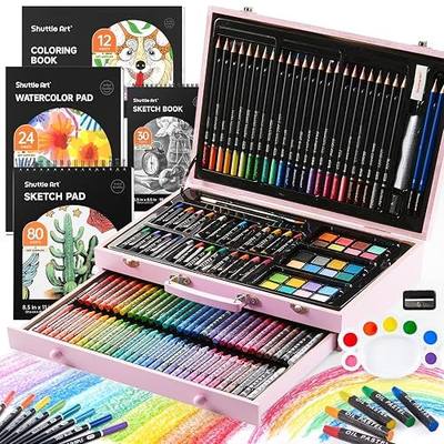 Shuttle Art 149 Piece Deluxe Art Set, Art Supplies in Wooden Case, Painting Drawing Art Kit with Crayons Colored Pencils Oil Pastels Coloring Book Sketch Pad for Kids Adults