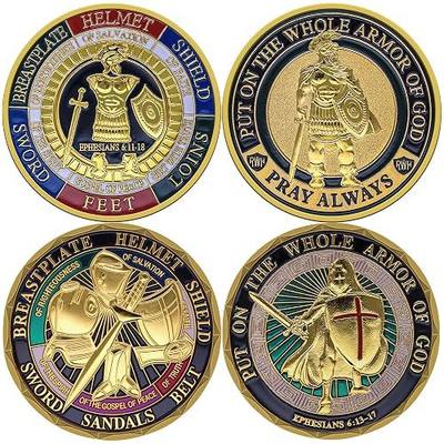 2Pcs Armor of God Coin - 0.12 Inch Thick Double-Sided Religious Prayer Coin - Exquisite Christian Gift - Perfect for Christian Churches and Schools (style1&8)