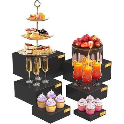SILUT Black 6PCS Clear Acrylic Buffet Risers and Stand | Food Risers for Buffet Table, Dessert Table Display Set, Stackable Acrylic Storage Boxes (5"x6"x7"x8"x9"x10")